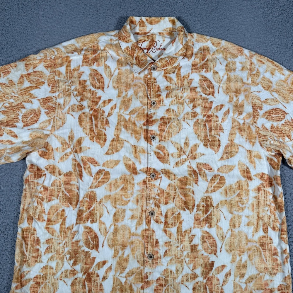 Tommy Bahama Shirt Mens XL Orange Floral Hawaiian 100% Silk Casual‎ Preppy Loose - Picture 3 of 11